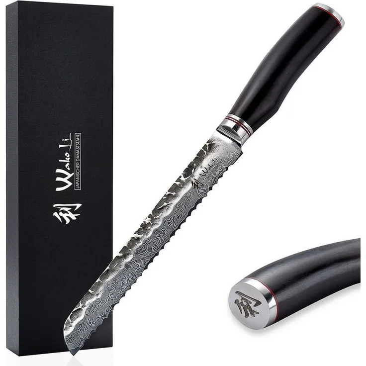 Wakoli Brotmesser EBO Damast Küchenmesser Kochmesser 20 cm Wellenschliffklinge, aus 67 Lagen Damaststahl, VG10 Kern