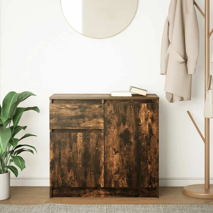 vidaXL Sideboard mit Schublade Räuchereiche 71x35x65 cm Holzwerkstoff 861602 – Bild 2