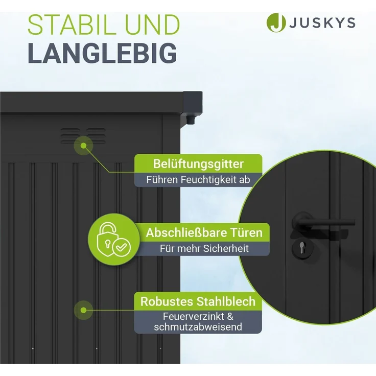 Juskys Gerätehaus Luzern 5,2 m² - Metall Geräteschuppen mit Türen & Fenstern - wetterfest & abschließbar - Fahrradgarage, Gartenhaus - Anthrazit – Bild 5