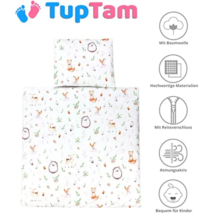 TupTam Babybettwäsche Baby Wiegenset 4-teilig Bettwäsche-Set: Bettdecke Bezug Kopfkissen – Bild 5