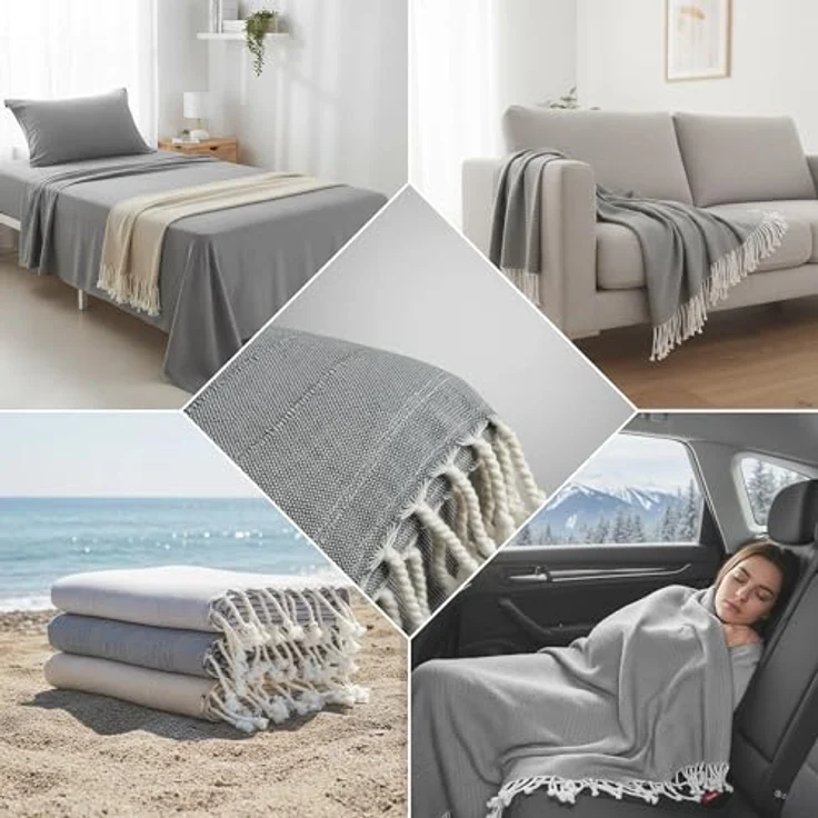 ECOMMERC3 Mehrzweck-Tagesdecke, 100% Baumwolle, Größe 300 x 260 cm, Grün, für Sofa und Bett – Bild 4