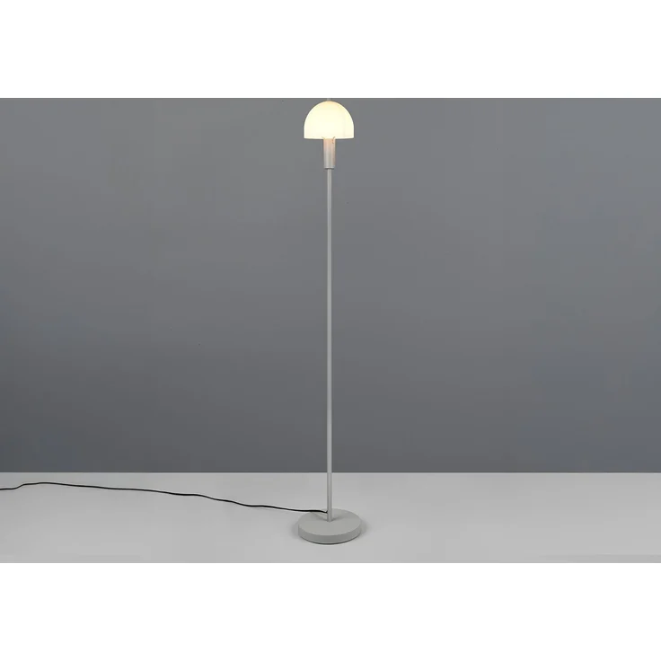 Kleine Stehlampe GLENN Grau mit Metallfuß und Lampenschirm Glas, Höhe 120cm – Bild 1