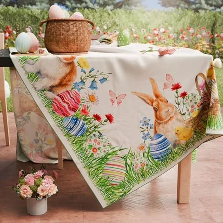 Petti Artigiani Italiani - Tischdecke für Ostern, schmutzabweisend, quadratisch, für die Küche, Design Bunny, X4 Plätze (140x140 cm), 100% Made in Italy – Bild 3