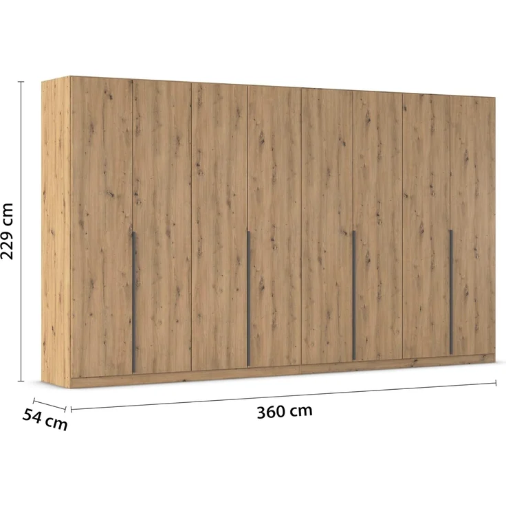 Rauch Möbel Alabama, Kleiderschrank für Schlafzimmer, Kinderzimmer, Wohnzimmer, Garderobe, Flur, 8-türig, mit Zubehör Classic, Farbe Eiche Artisan, Holz, Breite 360 cm – Bild 3