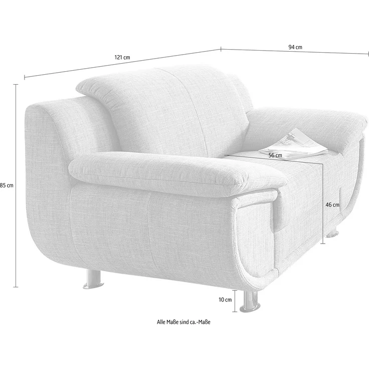 TRENDMANUFAKTUR Sessel Rondo, Breite 121 cm, breite Armlehnen, Füße chromfarben, Big-Sessel wahlweise mit Federkern, bequem – Bild 3