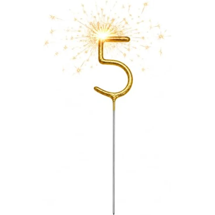 partydeco Tortenstecker, Wunderkerze Geburtstag 15cm Zahl 0 Gold 1 Stück – Bild 2