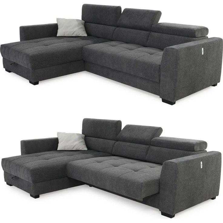 Ecksofa elektrisch ausfahrbar verstellbar Couch Kopflehne Bettkasten Dunkelgrau – Bild 9