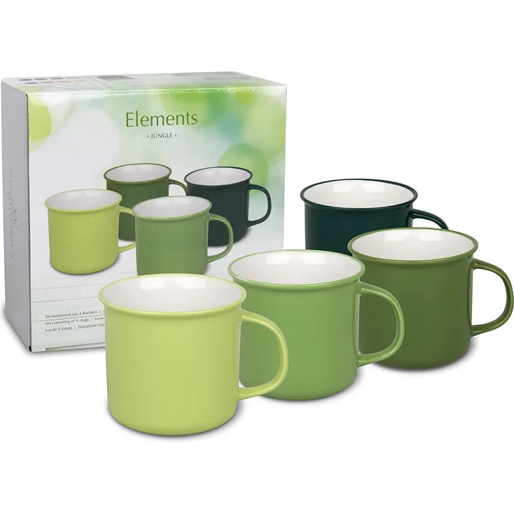 Waechtersbach Elements Jungle Becher 4er Set, Tassen, Kaffeetassen, im Geschenkkarton, Bone China, Grün, 380 ml, 41 5 971 1000