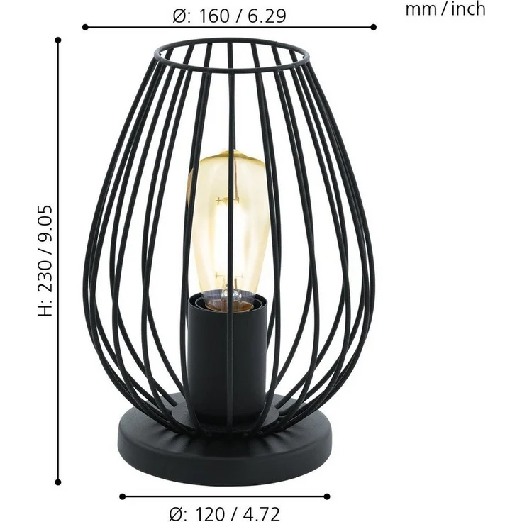 Eglo 49481 Tischleuchte Newtown Stahl schwarz E27 1X40W H:23 Ø16cm mit Kabelschalter – Bild 3