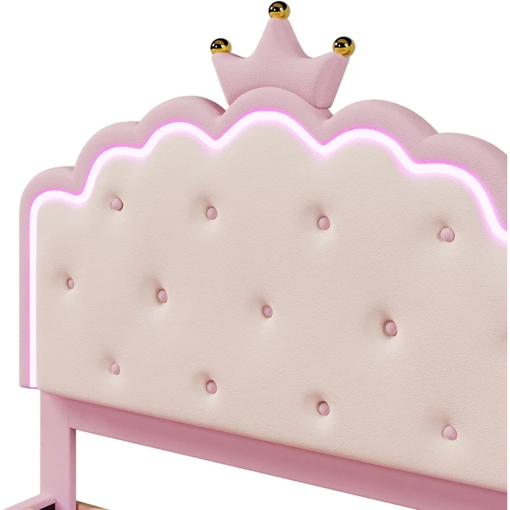 Prinzessinnenbett Kinderbett 140x200 rosa mit LED-Ambientebeleuchtung Metallfüße Kunstleder Polsterbett – Bild 10