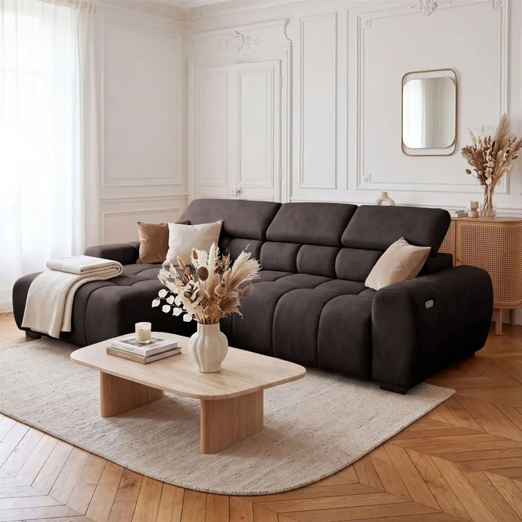 Ecksofa Schlafsofa VELUNIO RELAX in Stoff Salvador Dunkelbraun Ottomane Links