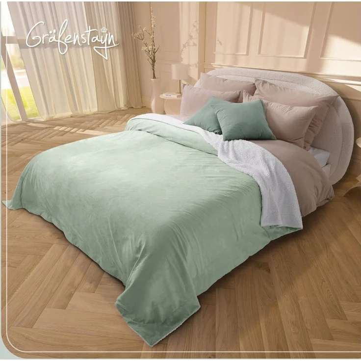 Wohndecke in Lammfell-Optik Kuscheldecke weich & flauschig - Sherpa Fleecedecke, Gräfenstayn, Warme Wolldecke & Sofaüberwurf Tagesdecke für Couch & Sofa – Bild 1