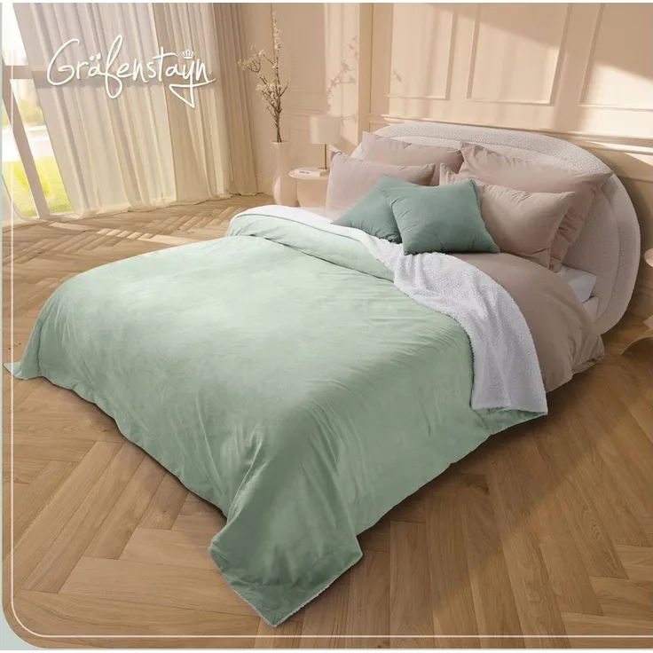 Wohndecke in Lammfell-Optik Kuscheldecke weich & flauschig - Sherpa Fleecedecke, Gräfenstayn, Warme Wolldecke & Sofaüberwurf Tagesdecke für Couch & Sofa