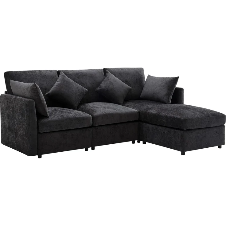DESVIAE Sofa modular mit beweglichem Hocker 216x81x161 cm Chenille Grau – Bild 7