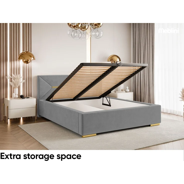 MEBLINI Polsterbett 180x200 ohne Lattenrost ohne Matratze – LIZZY – Grau Samt – Doppelbett ohne Bettkasten - Stauraumbett - Kopfteil Bett ohne Stauraum – Bild 6