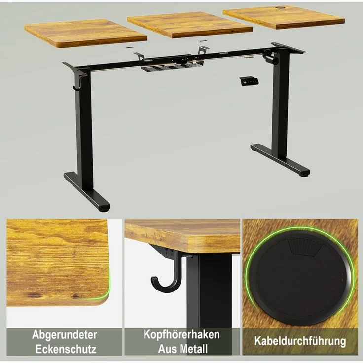 Furnicopia Schreibtisch Höhenverstellbarer Schreibtisch 120/140/160CM mit Kabelmanagement (Ergonomischer Computertisch für Homeoffice mit leisem Einzelmotor (50 dB), 4-Tasten-Handsteuerung mit 2 Memory-Positionen, einfache Montage in ca. 30 Minuten) – Bild 4