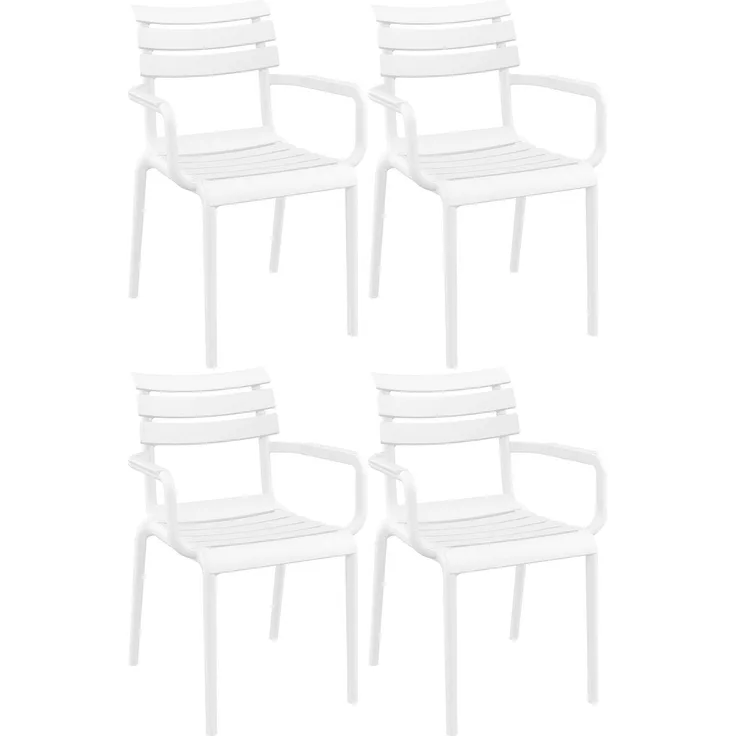CLP 4er Set Gartenstühle Paris wetterfeste Kunststoffstühle stapelbar bis 160 kg,weiß