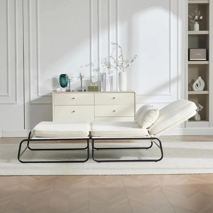 ZUBALIYA Schlafsofa 85x92 cm, mit Stauraum, mit Chenille - Bezug, mit breiten Armlehnen, mit Schaumstoffpolsterung, Beige – Bild 13