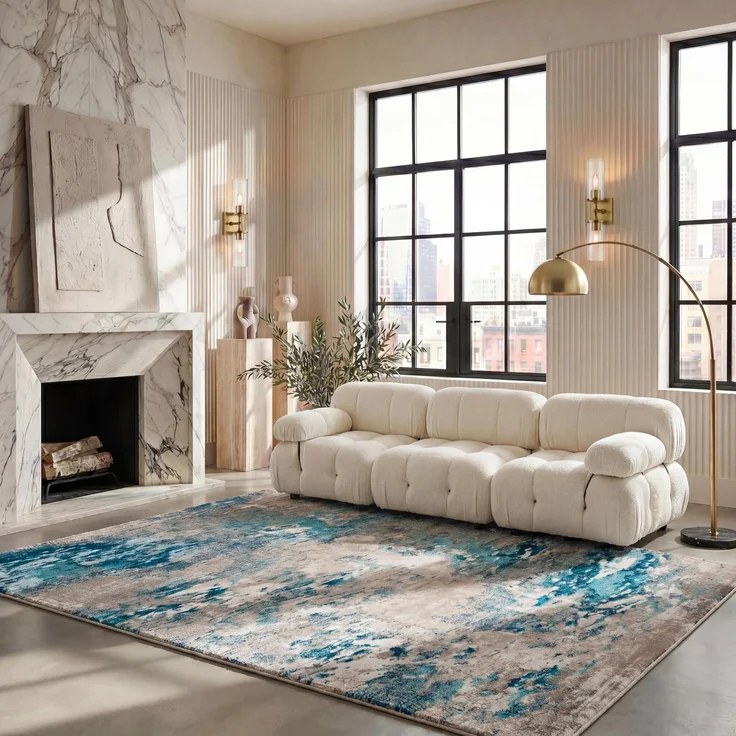 SAFAVIEH Boho Teppich für Wohnzimmer, Esszimmer, Schlafzimmer - Madison Collection, Kurzer Flor, Blau und Grau, 244 X 305 cm