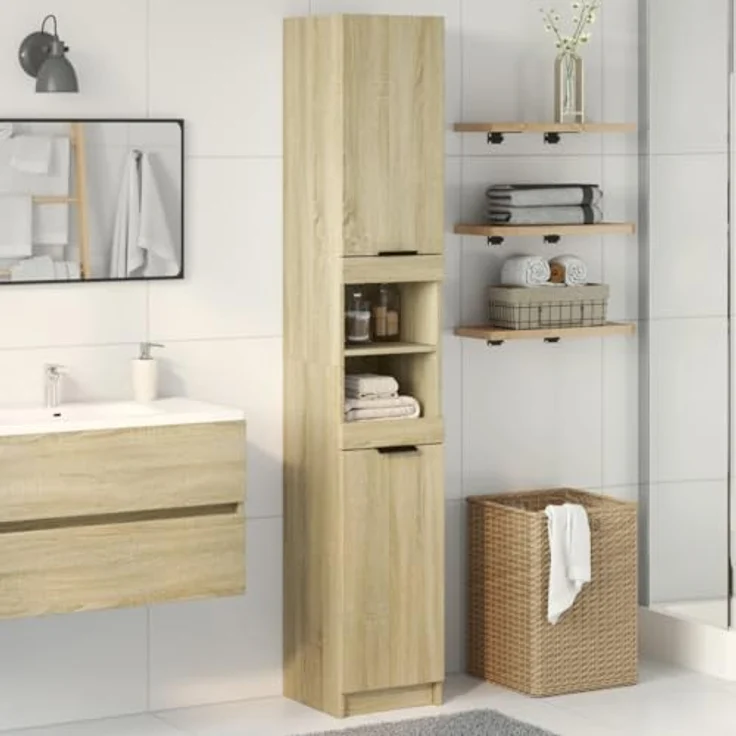 vidaXL Badschrank Sonoma-Eiche 32x34x188,5 cm Holzwerkstoff 849656 – Bild 3