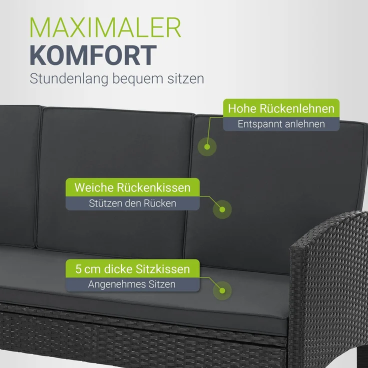 Juskys 'Turin' Outdoor Sitzgruppe für 7 Personen, Polyrattan, 120 x 70 cm, Schwarz – Bild 3