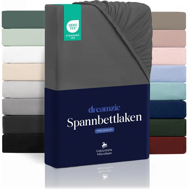 Dreamzie - Spannbettlaken 90x190 | Mikrofaser Weich – Für Dicke Matratzen – Oeko-Tex | Komfort, Atmungsaktivität, Pflegeleicht – Dunkelgrau – Bild 1