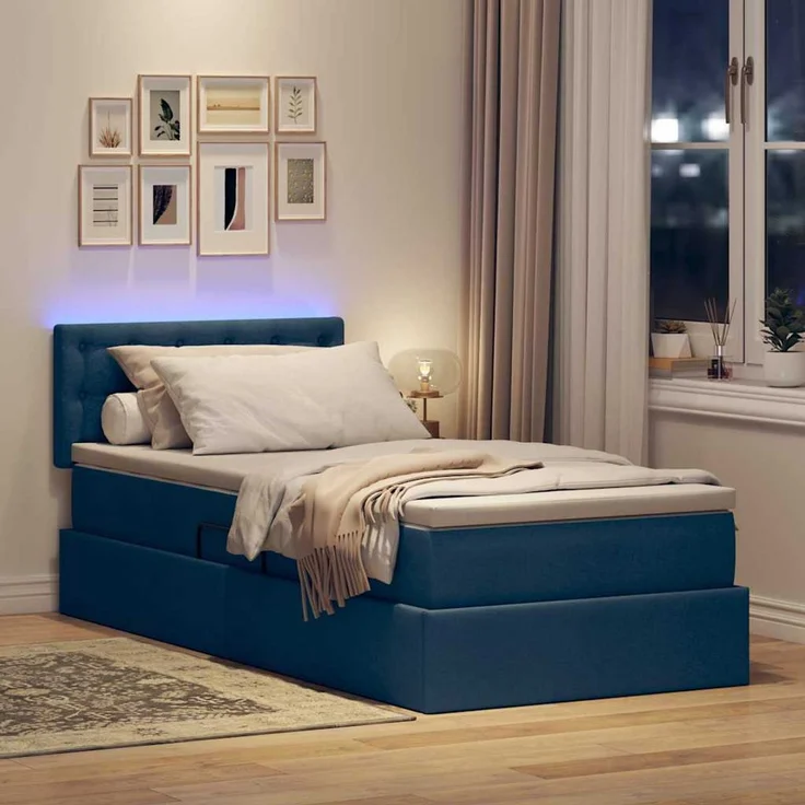 vidaXL LED-Speicherbett mit Matratze Blau 90 x 190 cm Stoff 3371243 – Bild 5
