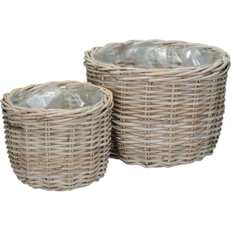 Grafelstein Pflanzkübel 2tlg. Pflanzkorb COUNTRY aus Rattan grau beige Pflanzschale Kooboo Lan (Set, 2er-Set)