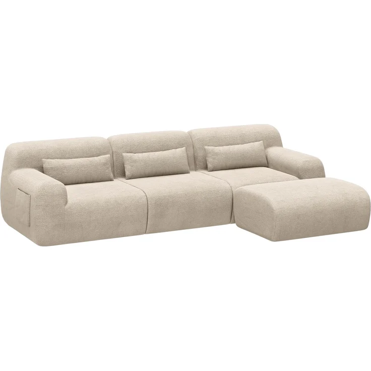 skølm 'Fulla' Cloud Sofa 3 Sitzer mit Hocker, Vollschaumcouch mit Federkern und Vakuum-Kompression, kein Aufbau erforderlich, mit 3 Kissen und praktischen Seitentaschen, Chenille beige