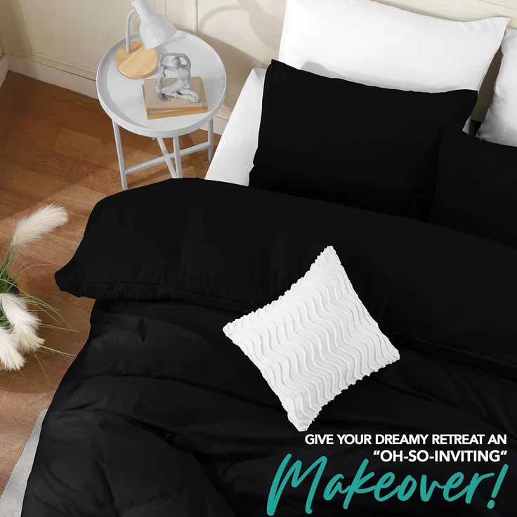 Utopia Bedding Bettbezug-Set mit Kissenbezügen – 3-teiliges Bettbezug-Set mit Reißverschluss – 1 Bettbezug mit 2 Kissenbezügen – Weiches, gebürstetes Mikrofaser (Queen, Schwarz) – Bild 4