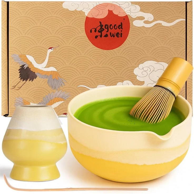 Goodwei Teeservice Matcha Latte Set Fuji Yellow (4-tlg), 1 Personen, Keramik, handgearbeitet – Bild 1