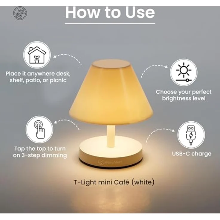 KOOKOO MoriMori T-Light mini Café, LED Tischleuchte mit 3 Helligkeitsstufen, weiß, 12 cm Höhe – Bild 4