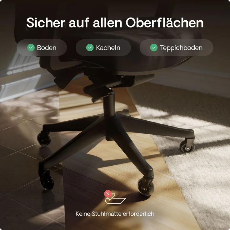 Desktronic Bürostuhlrollen Schwarz, Ersatzrollen 360°, Set 5 Stück, Ersatzräder für Bürostühle auf Teppich- und Parkettböden – Bild 3