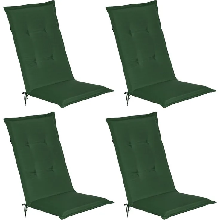 Beautissu 4er Set Hochlehner Auflagen Loft HL 120 x 50 x 6 cm dunkelgrün