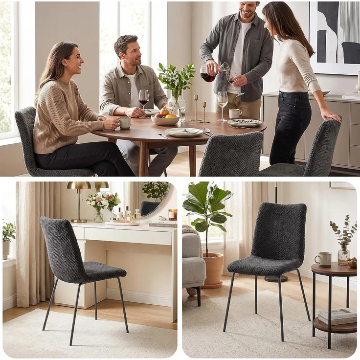 HOMCOM Esszimmerstuhl, Samt (100 % Polyester), Dunkelgrau, 45 x 57 x 89 cm – Bild 7