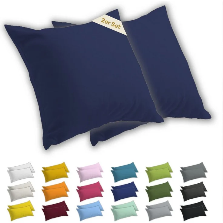 Lavea Kissenbezug 2er Set Kissenhülle Jersey, 100% Baumwolle, Kissenbezüge, (2 Stück), allergikerfreundlich - sicherer YKK-Reißverschluss - waschbar 60°C – Bild 1