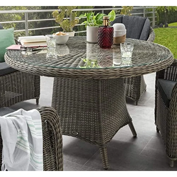 Destiny Garten-Essgruppe MALAGA LUNA, (13-tlg, 4x Sessel, 1x Tisch, inkl. Auflagen), Aluminium, Polyrattan – Bild 5