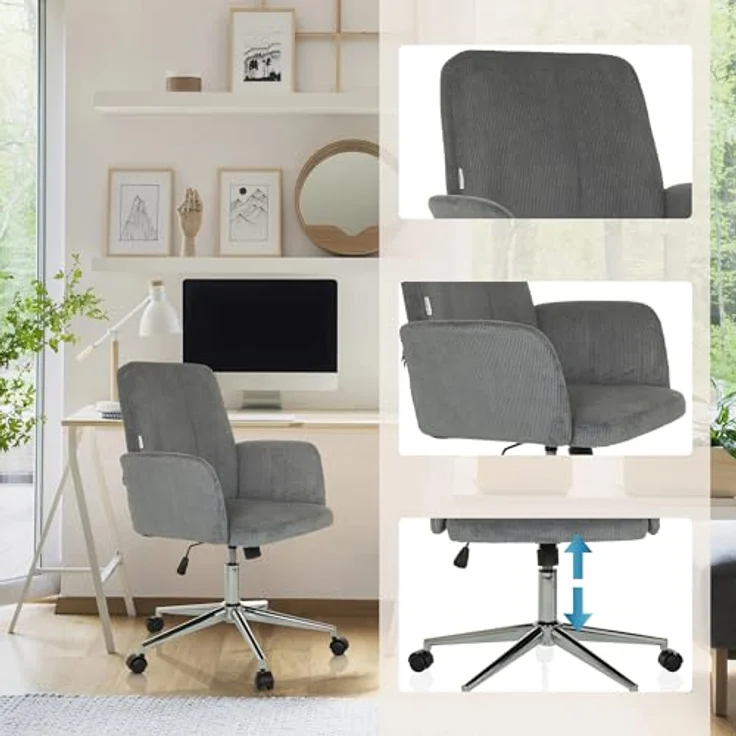 MID.YOU Drehstuhl Grau, Textil, mit Armlehnen und Drehkreuz, 70 cm, für Arbeitszimmer – Bild 5