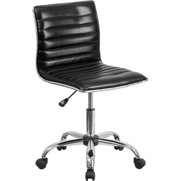 Flash Furniture Drehstuhl, niedrige Rückenlehne, ohne Armlehnen, gerippte Struktur, Metall, schwarzes Vinyl, Chrom-Gestell, 1 Stück – Bild 1