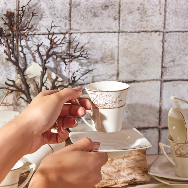 Karaca Kaffeeservice Karaca Autumn 85 ml Kaffeetasse mit Untertasse Set 6 Personen, Weiß – Bild 6