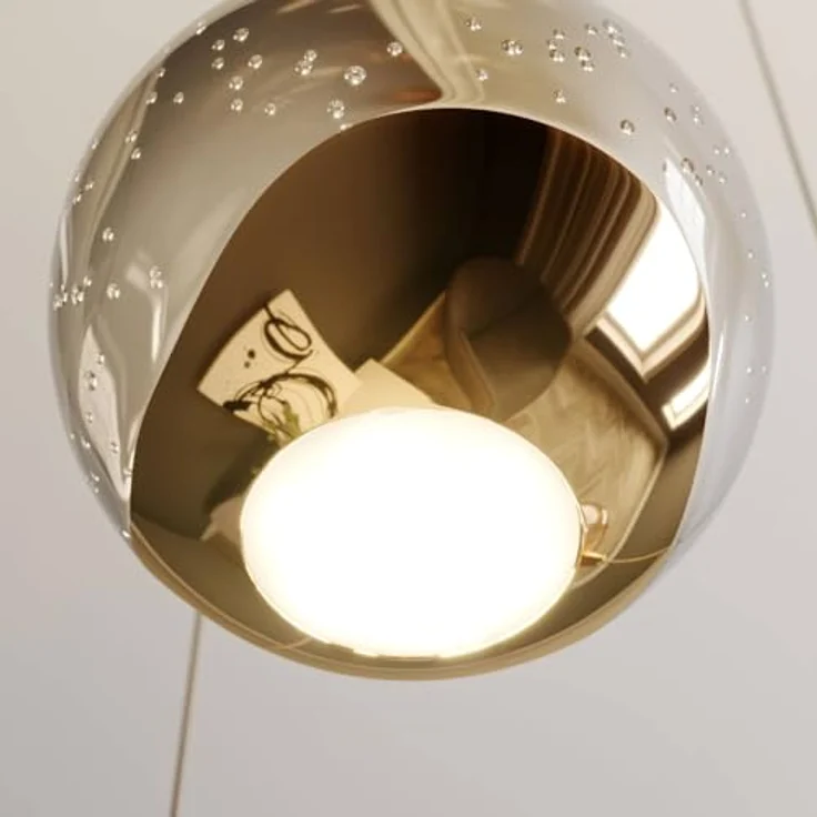 Lucande LED-Pendellampe Hayley, Ø 25 cm, 3-flg., gold, Blasenglas, für Esstisch – Bild 6
