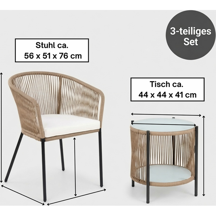 Balkonset Gartenset Bistro Set Gartenmöbel Set Outdoor Rope Sitzgruppe Beige – Bild 2
