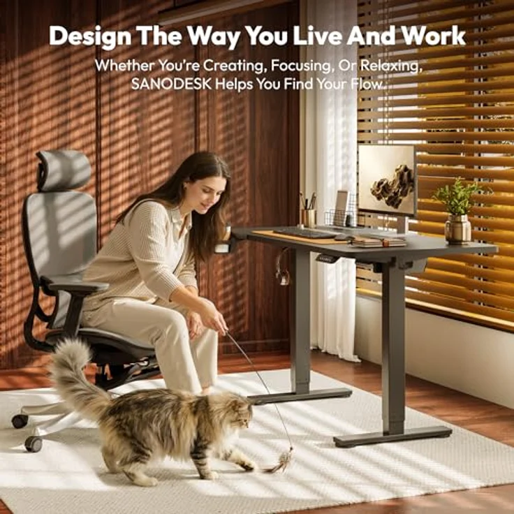 SANODESK Höhenverstellbarer Schreibtisch 110x60 cm mit KOMPLETTE TISCHPLATTE Schreibtisch Höhenverstellbar Elektrisch Ergonomischer Steh-Sitz Tisch Computertisch für Heimbüro Homeoffice(schwarz) – Bild 4