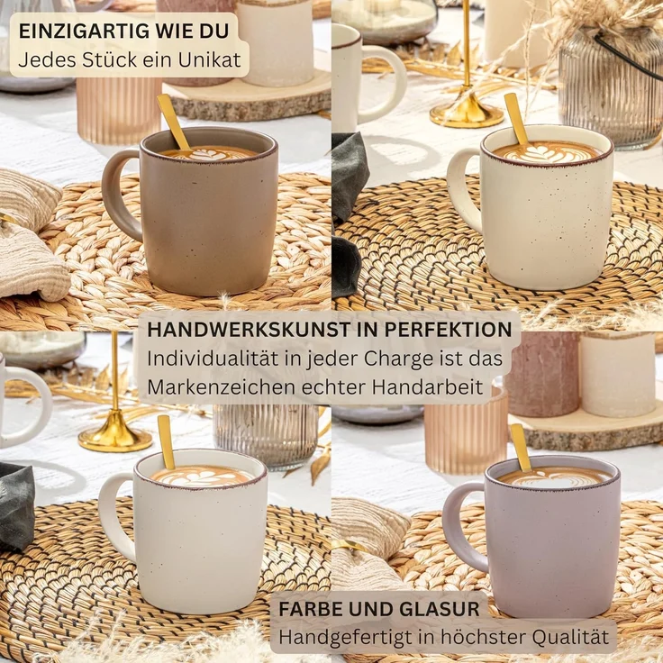 SÄNGER Steingut Kaffeebecher Bombay Erdfarben 4 teilig – Bild 5