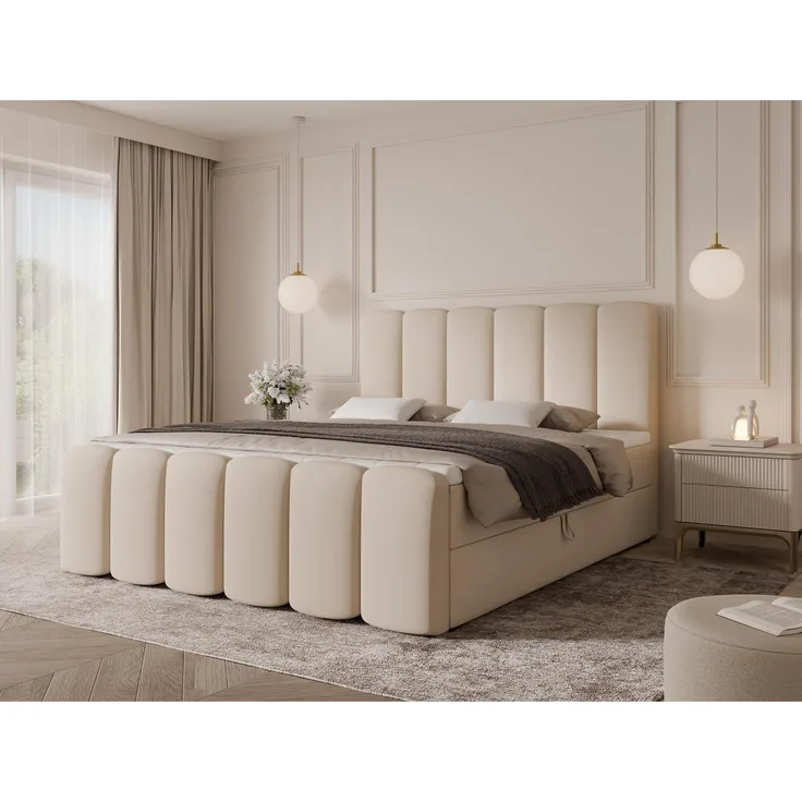 Compleo Boxbett Wolkenbett, Bequem H3 CAOBA, Doppelbett gepolstertes Kopfteil mit Bettkasten