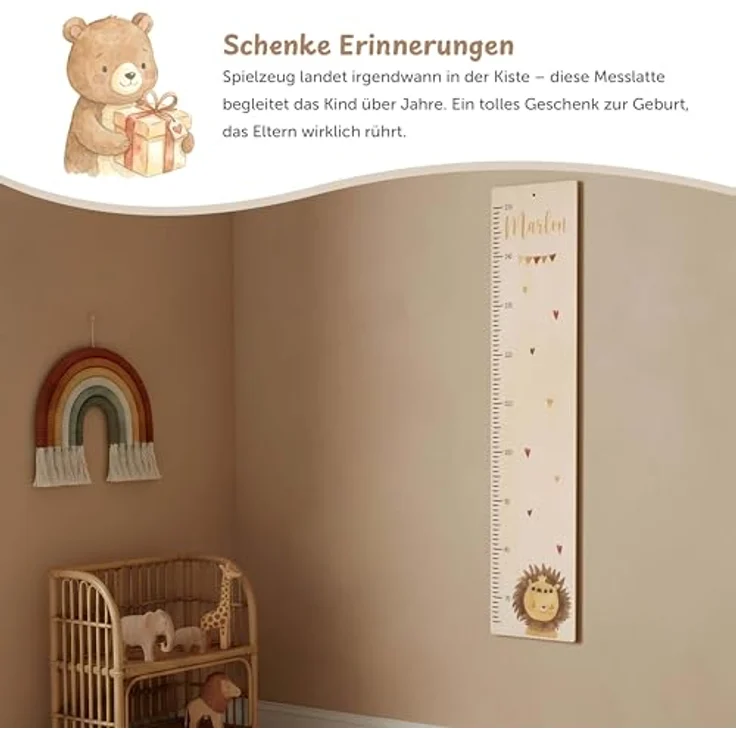 KIDSMOOD - Messlatte für Kinderzimmer Personalisiert, 70-140 cm - Messlatte Kinder Holz personalisiert Mit Namen für Baby- & Kleinkinderzimmer - Individuelles Geschenk für Kinder und Babys zum Geburt – Bild 5