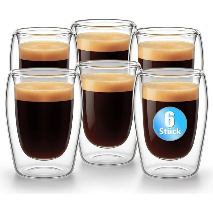 BigDean 6 Stück doppelwandige Espresso Gläser 80 ml in Gastro-Qualität - Espressogläser Espresso Glas Espressotassen Glas Set in Geschenkverpackung – Bild 4