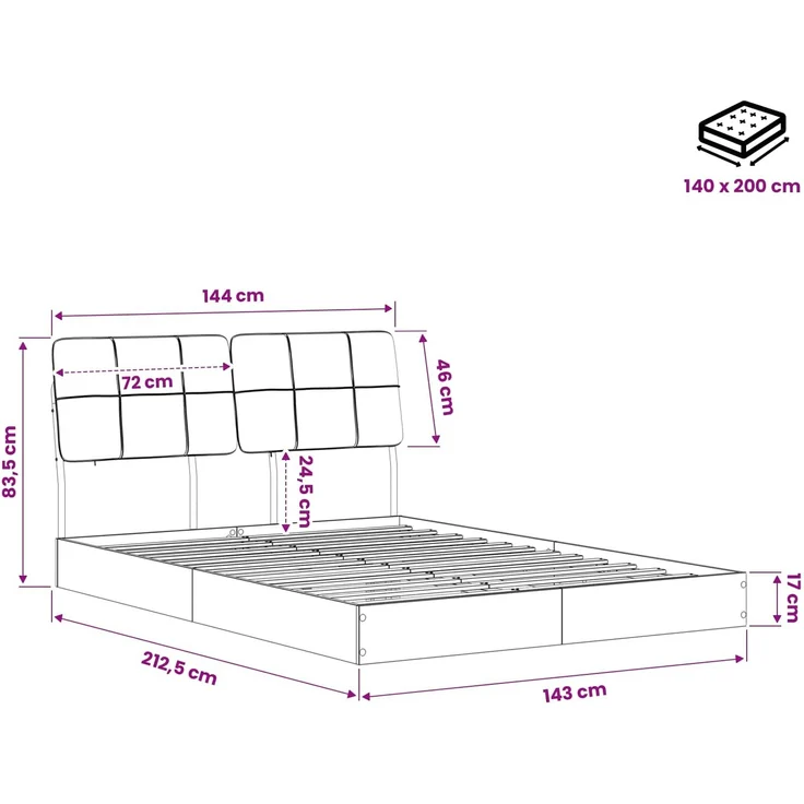 vidaXL Bettgestell mit Kopfteil Betongrau und Hellgrau 140 x 200 cm 8003088 – Bild 8