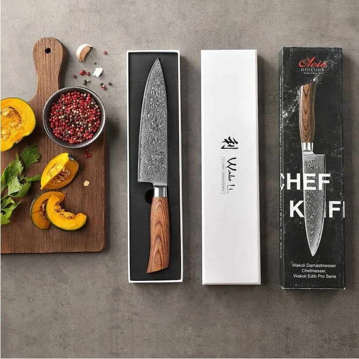 Wakoli Kochmesser EDIB Pro Damast Chefmesser I 20cm Klinge I Pakkaholzgriff, 67 Lagen Damaststahl, VG-10 Stahlkern – Bild 3