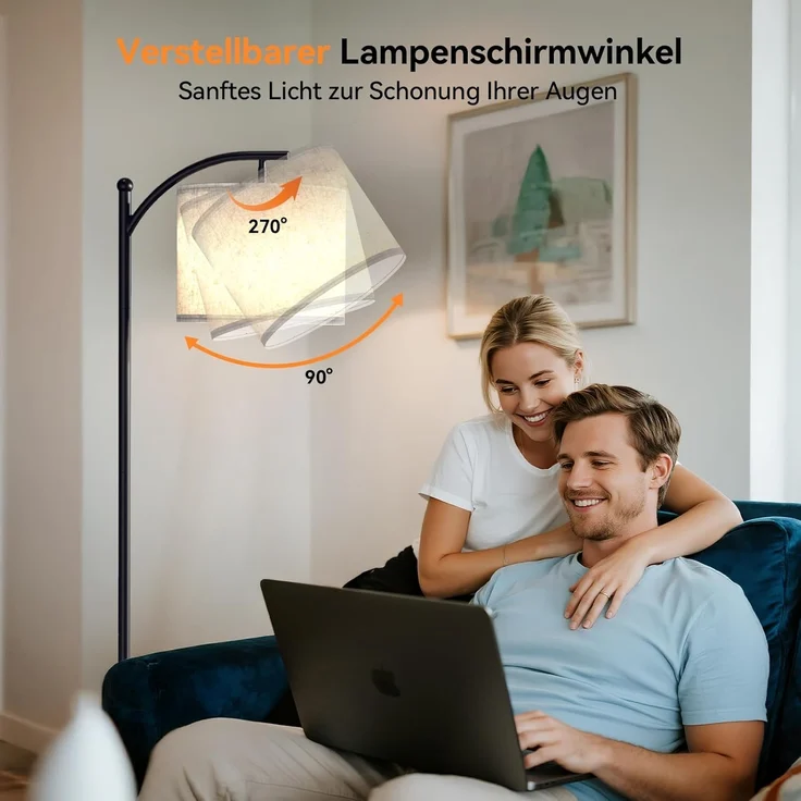 YICAIZI Stehlampe Wohnzimmer Dimmbar, Modern Standleuchte mit 3 Farbtemperaturen, Beigen Leinen-Lampenschirm, 12W Glühbirne inklusive, Fernbedienung und Fußschalter (Beige) – Bild 5